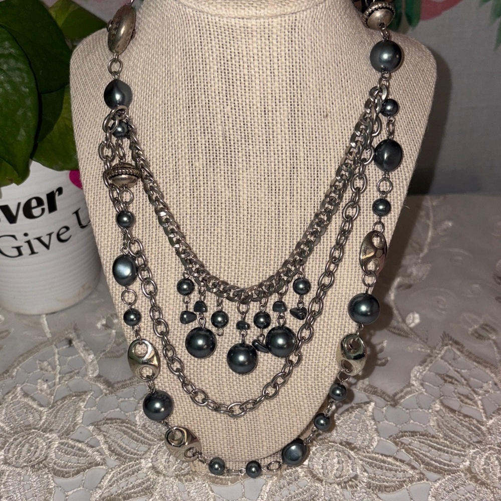 Sophisticated Blue and Silver Multi-Strand Necklace